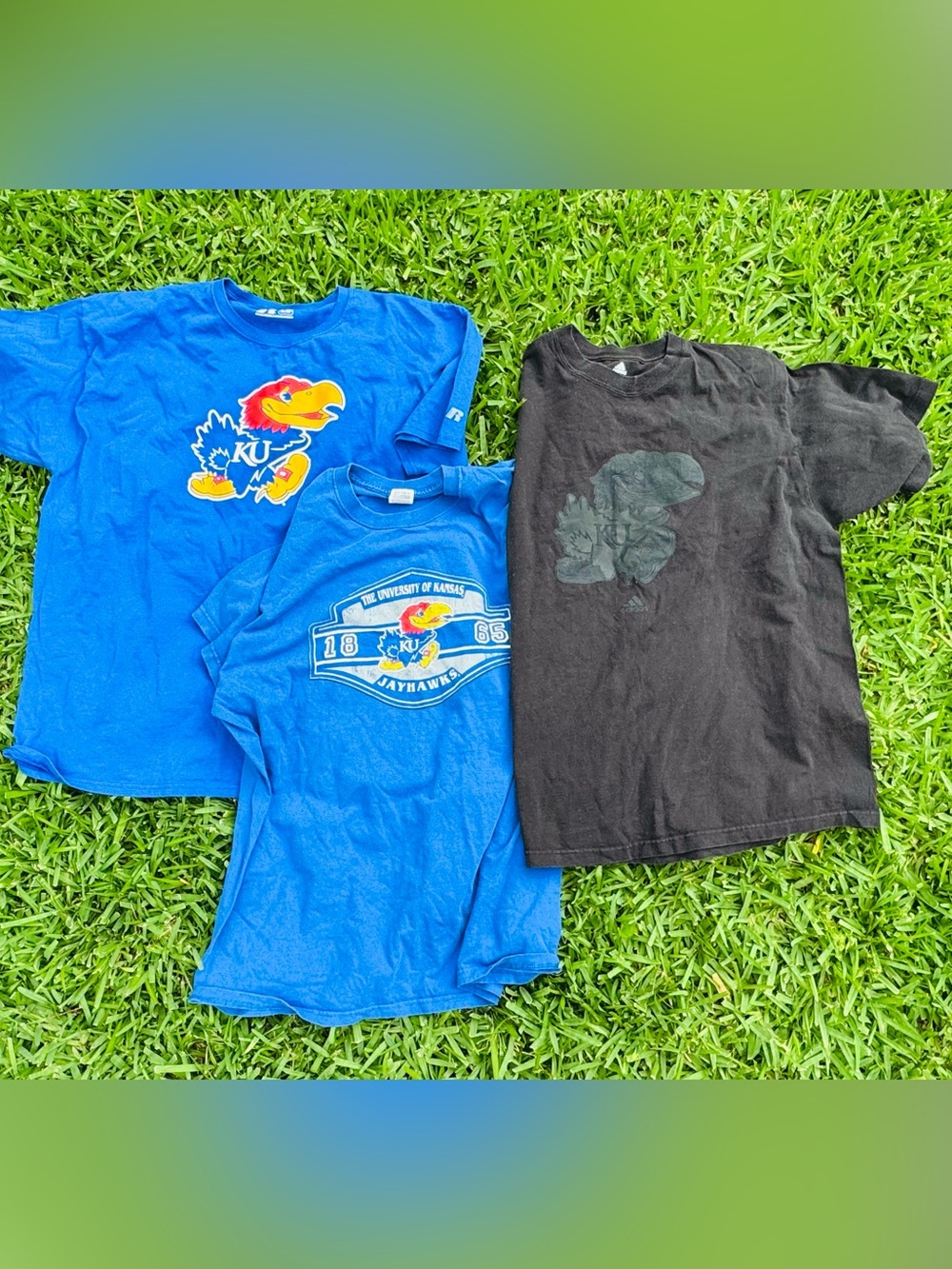 Kansas Jayhawks 3 Shirt Bundle Men's XL-2XL Russell Jerzees Adidas KU Fan Gear